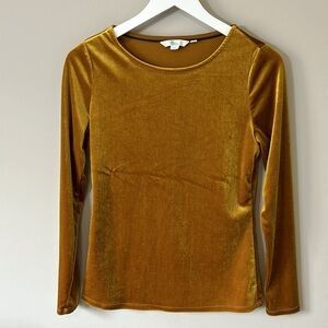 Boden Suki Velvet Shirt Long Sleeve Top in Gold Soft Blouse Size 6
